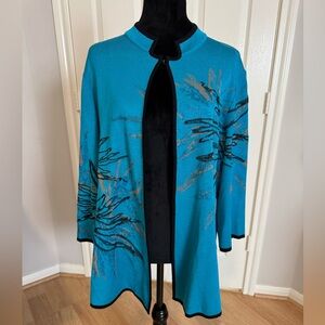 Misook Turquoise and Black Women's Cardigan